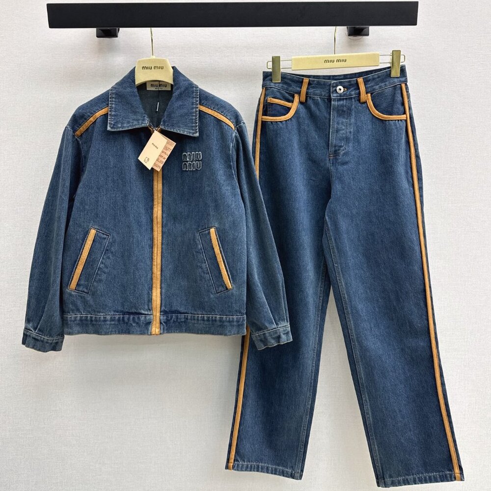 Miu Miu Women's Denim and Leather Blouson Jacket Set